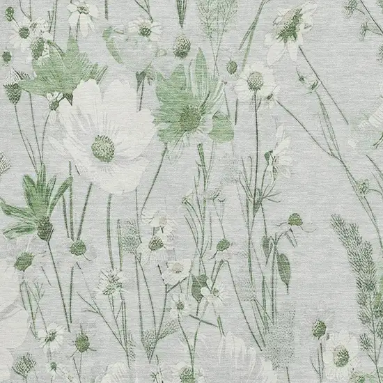 Mint Green And Ivory Floral Washable Area Rug With UV Protection Photo 2
