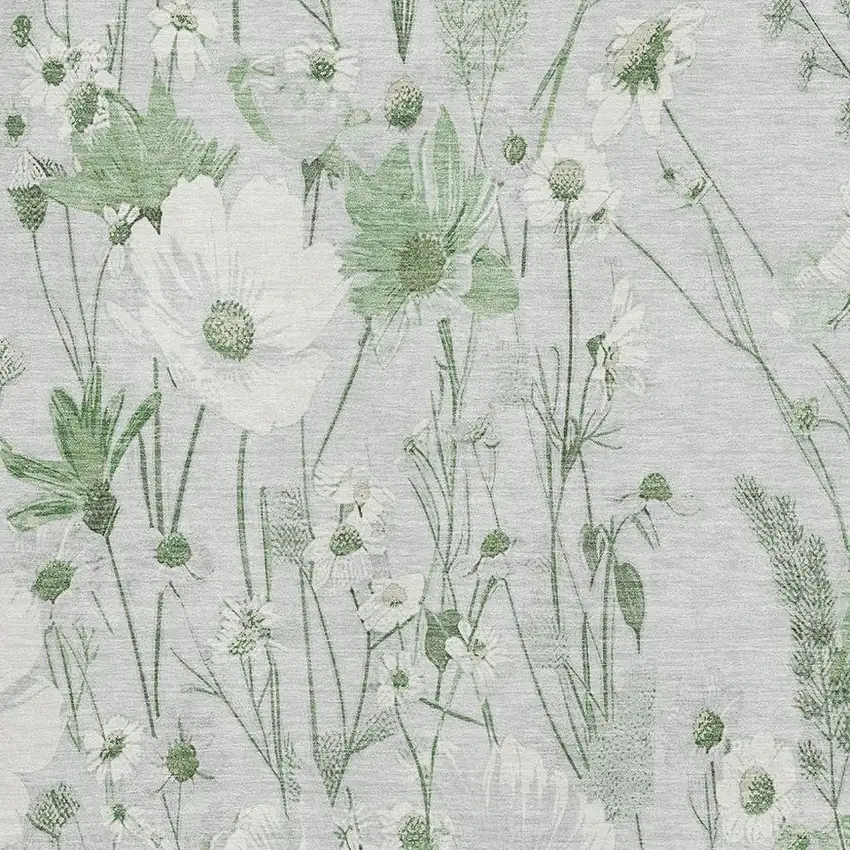 Mint Green And Ivory Floral Washable Area Rug With UV Protection Photo 2