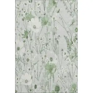 Photo of Mint Green And Ivory Floral Washable Area Rug With UV Protection