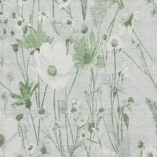 Mint Green And Ivory Floral Washable Area Rug With UV Protection Photo 2
