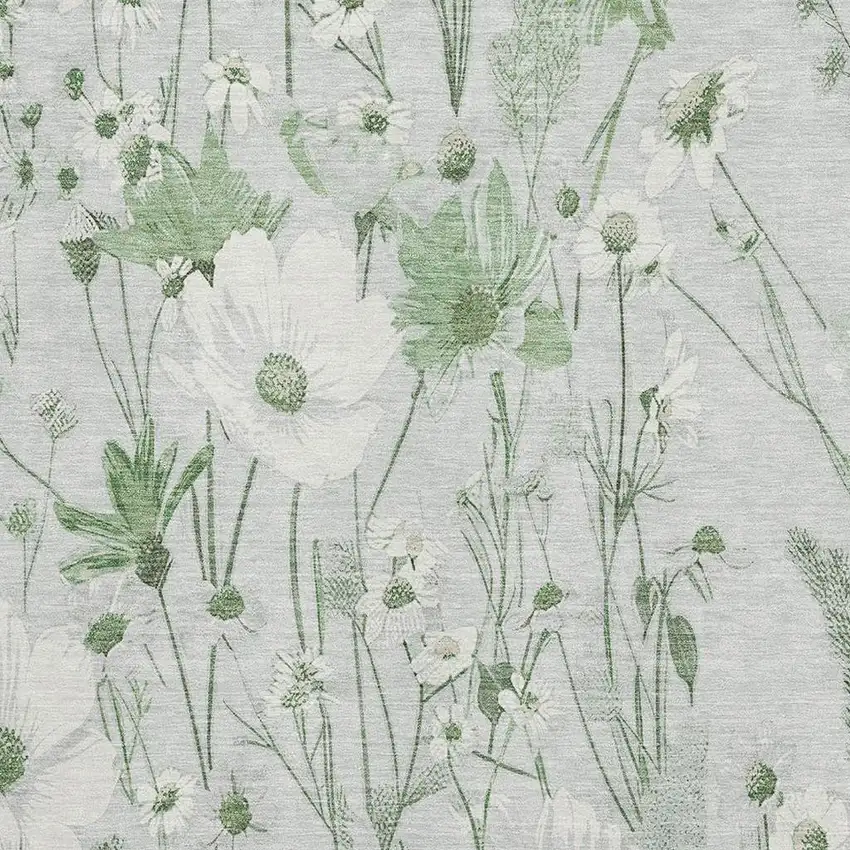 Mint Green And Ivory Floral Washable Area Rug With UV Protection Photo 2