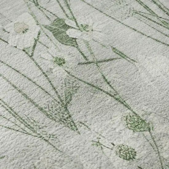 Mint Green And Ivory Floral Washable Area Rug With UV Protection Photo 9