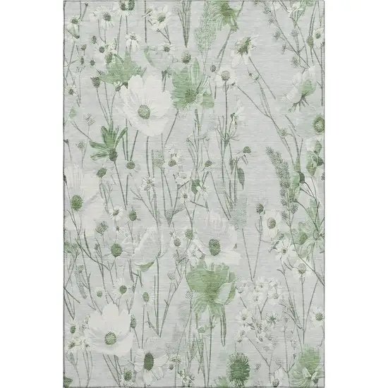 Mint Green And Ivory Floral Washable Area Rug With UV Protection Photo 1