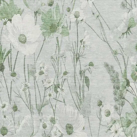 Mint Green And Ivory Floral Washable Area Rug With UV Protection Photo 2