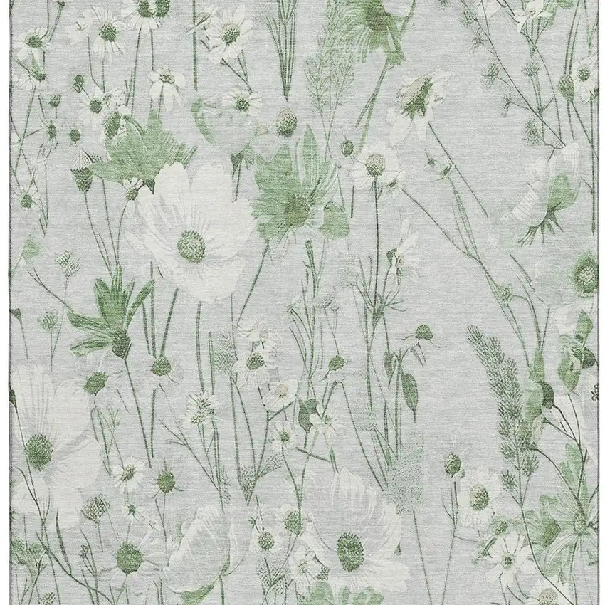 Mint Green And Ivory Floral Washable Area Rug With UV Protection Photo 3