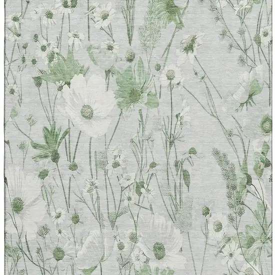 Mint Green And Ivory Floral Washable Area Rug With UV Protection Photo 3