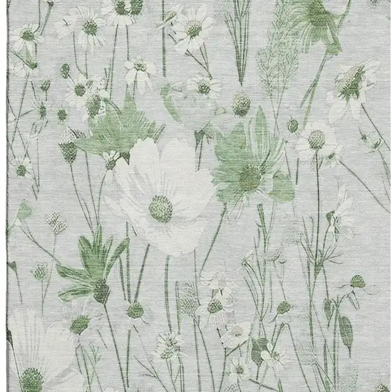 Mint Green And Ivory Floral Washable Area Rug With UV Protection Photo 2
