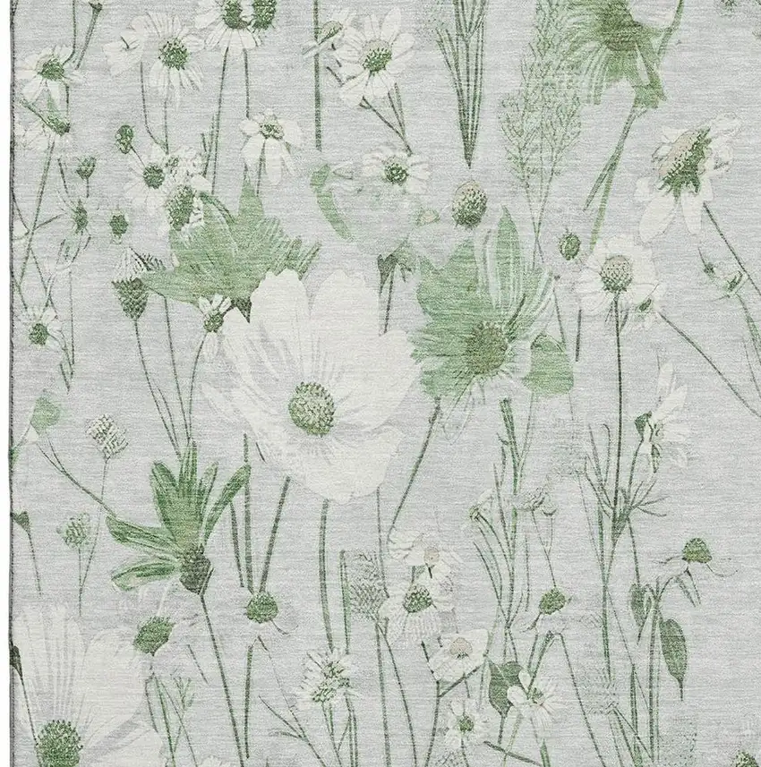 Mint Green And Ivory Floral Washable Area Rug With UV Protection Photo 2