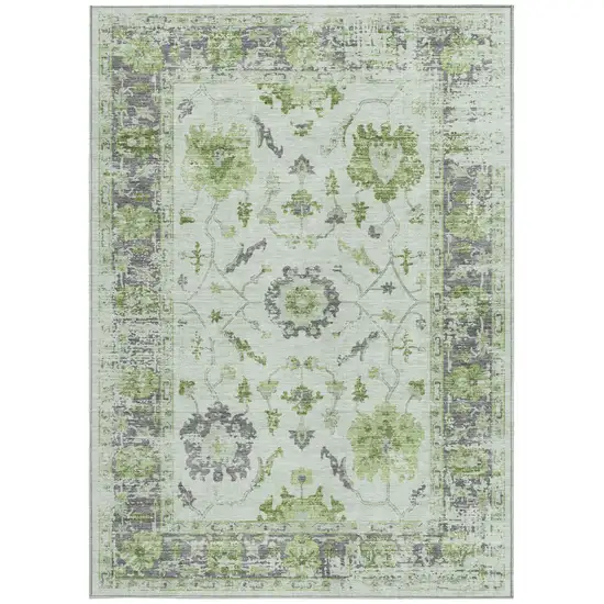 Mint Green And Ivory Floral Washable Indoor Outdoor Area Rug Photo 4