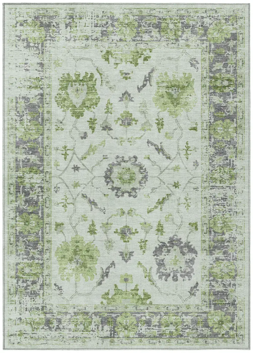 Mint Green And Ivory Floral Washable Indoor Outdoor Area Rug Photo 1