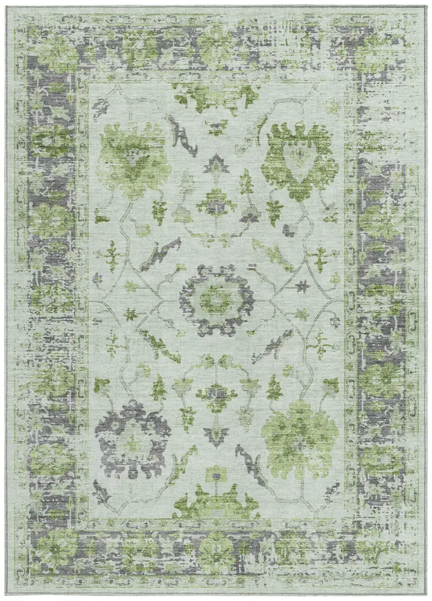 Mint Green And Ivory Floral Washable Indoor Outdoor Area Rug Photo 4