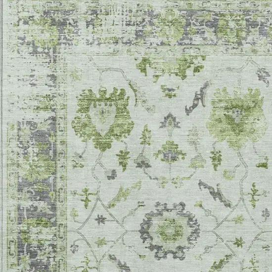 Mint Green And Ivory Floral Washable Indoor Outdoor Area Rug Photo 3