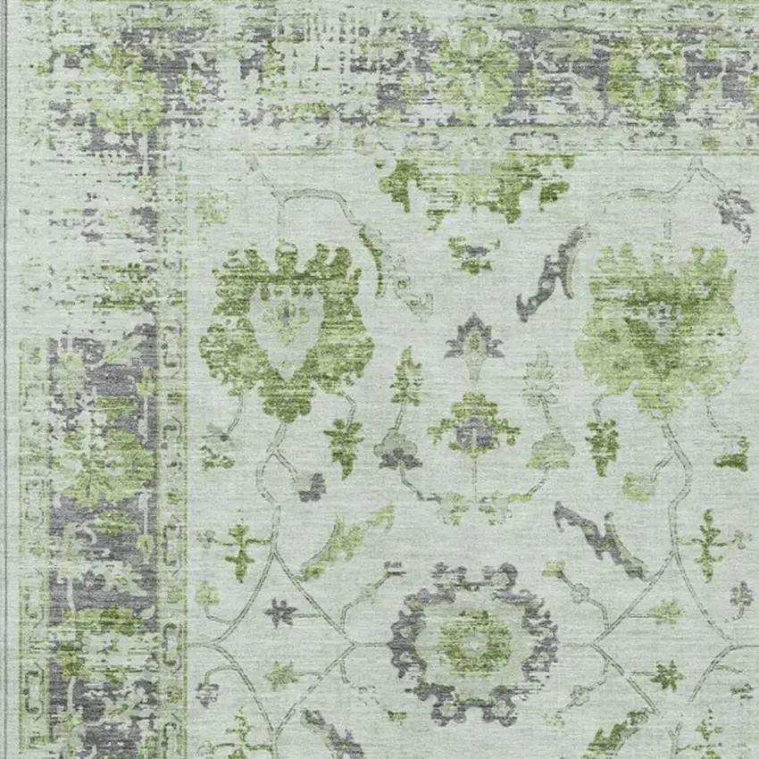 Mint Green And Ivory Floral Washable Indoor Outdoor Area Rug Photo 3