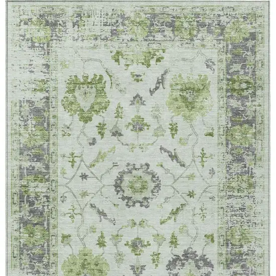 Mint Green And Ivory Floral Washable Indoor Outdoor Area Rug Photo 4