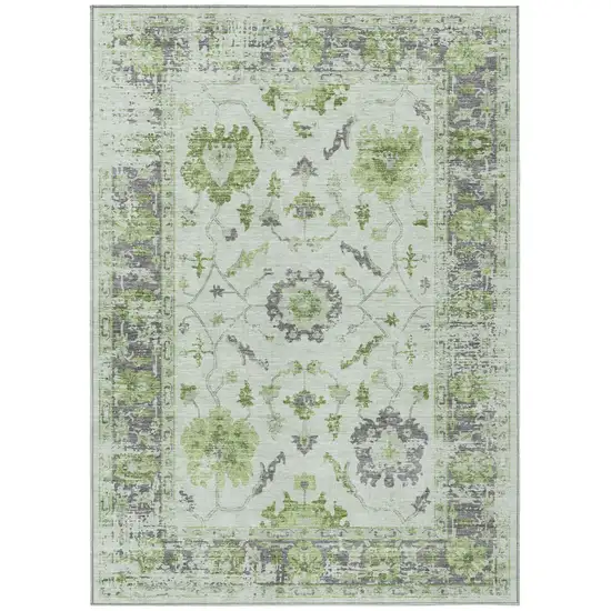 Mint Green And Ivory Floral Washable Indoor Outdoor Area Rug Photo 1