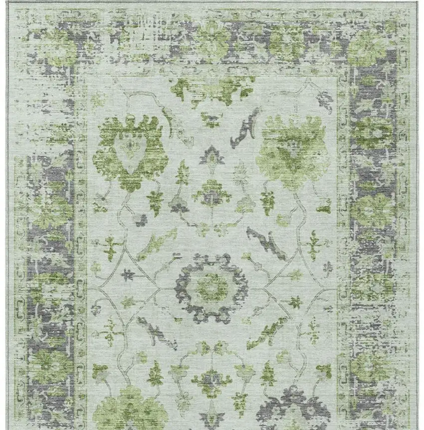 Mint Green And Ivory Floral Washable Indoor Outdoor Area Rug Photo 9
