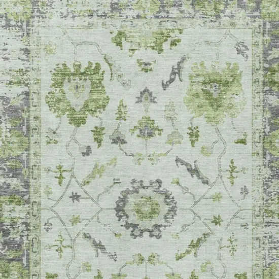 Mint Green And Ivory Floral Washable Indoor Outdoor Area Rug Photo 3