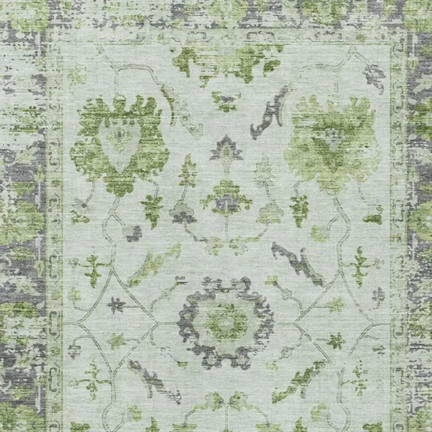 Mint Green And Ivory Floral Washable Indoor Outdoor Area Rug Photo 3