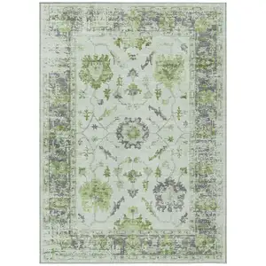 Photo of Mint Green And Ivory Floral Washable Indoor Outdoor Area Rug