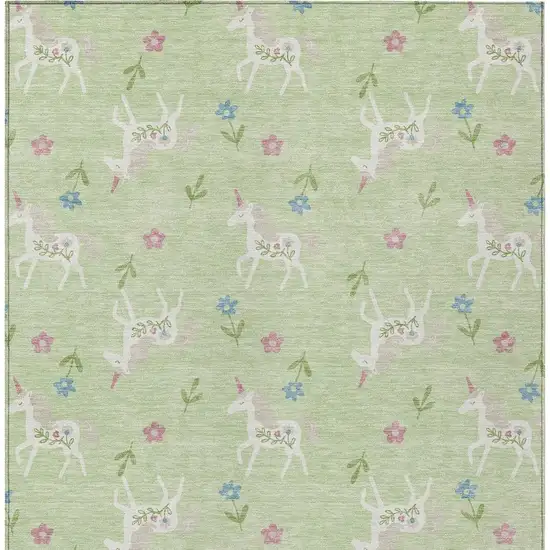 Mint Green And Ivory Floral Washable Indoor Outdoor Area Rug Photo 4