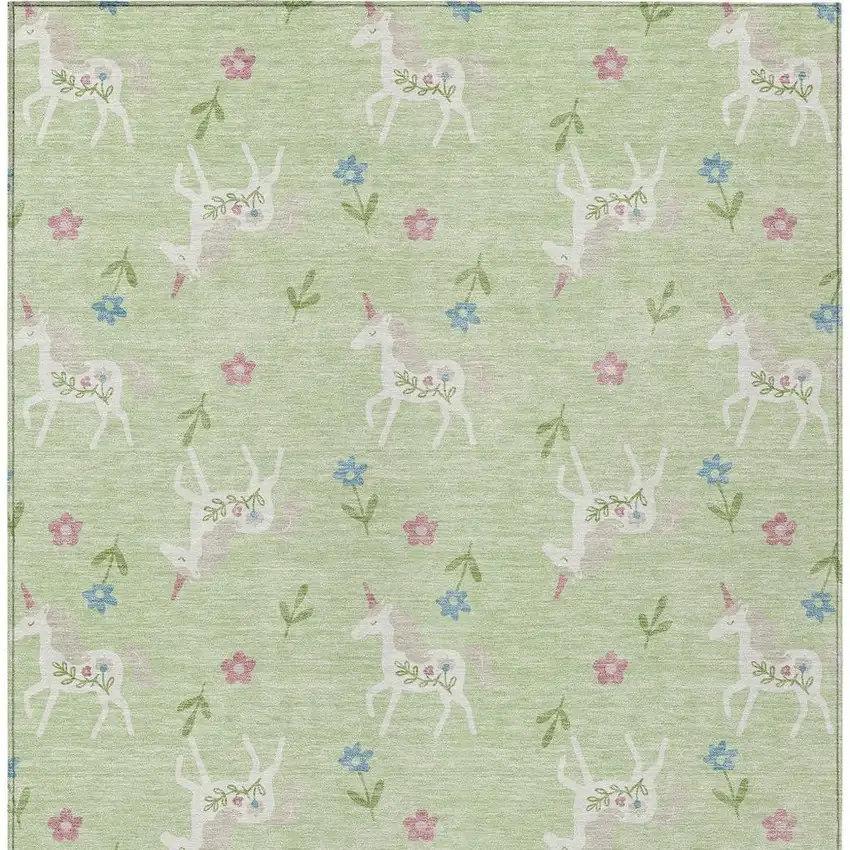 Mint Green And Ivory Floral Washable Indoor Outdoor Area Rug Photo 4