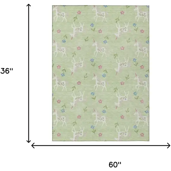 Mint Green And Ivory Floral Washable Indoor Outdoor Area Rug Photo 9