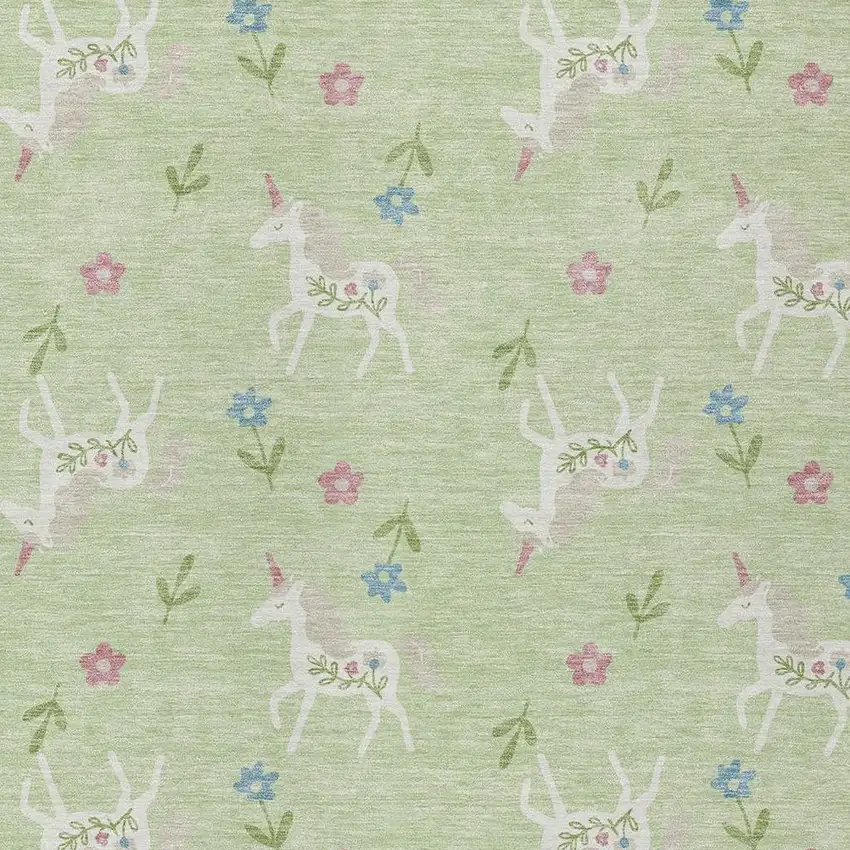 Mint Green And Ivory Floral Washable Indoor Outdoor Area Rug Photo 5