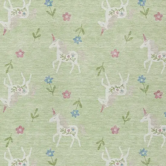 Mint Green And Ivory Floral Washable Indoor Outdoor Area Rug Photo 5
