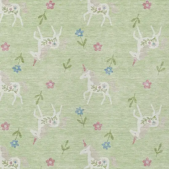 Mint Green And Ivory Floral Washable Indoor Outdoor Area Rug Photo 3