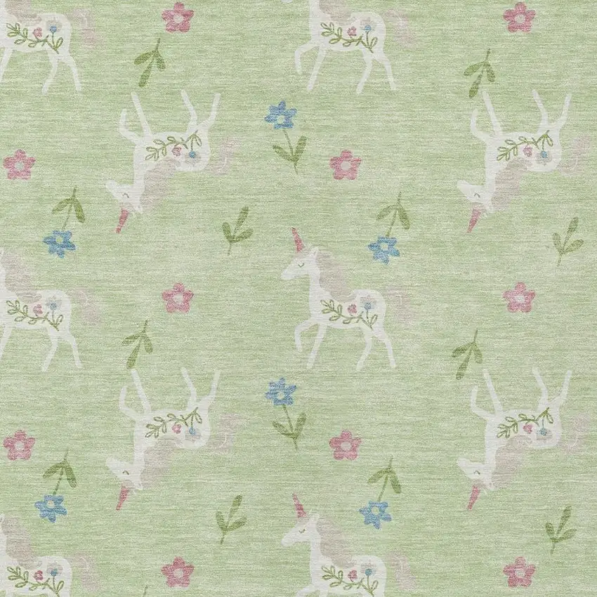 Mint Green And Ivory Floral Washable Indoor Outdoor Area Rug Photo 3