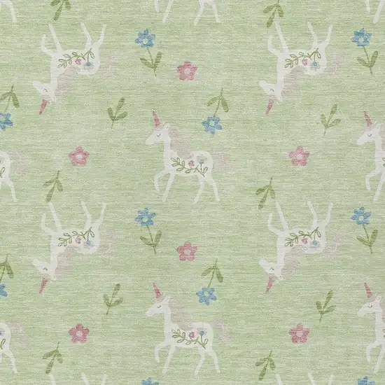 Mint Green And Ivory Floral Washable Indoor Outdoor Area Rug Photo 5
