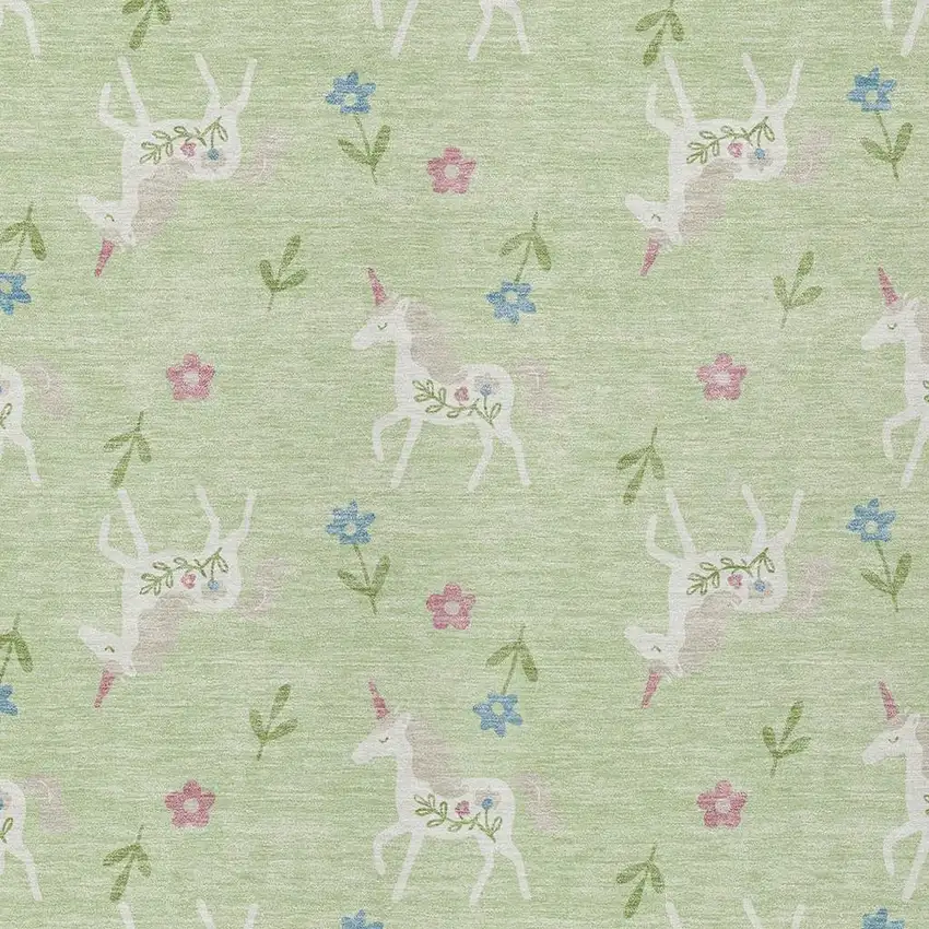 Mint Green And Ivory Floral Washable Indoor Outdoor Area Rug Photo 5