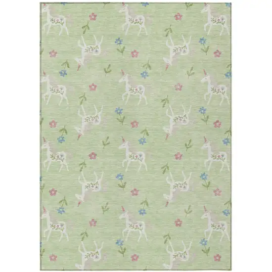 Mint Green And Ivory Floral Washable Indoor Outdoor Area Rug Photo 2