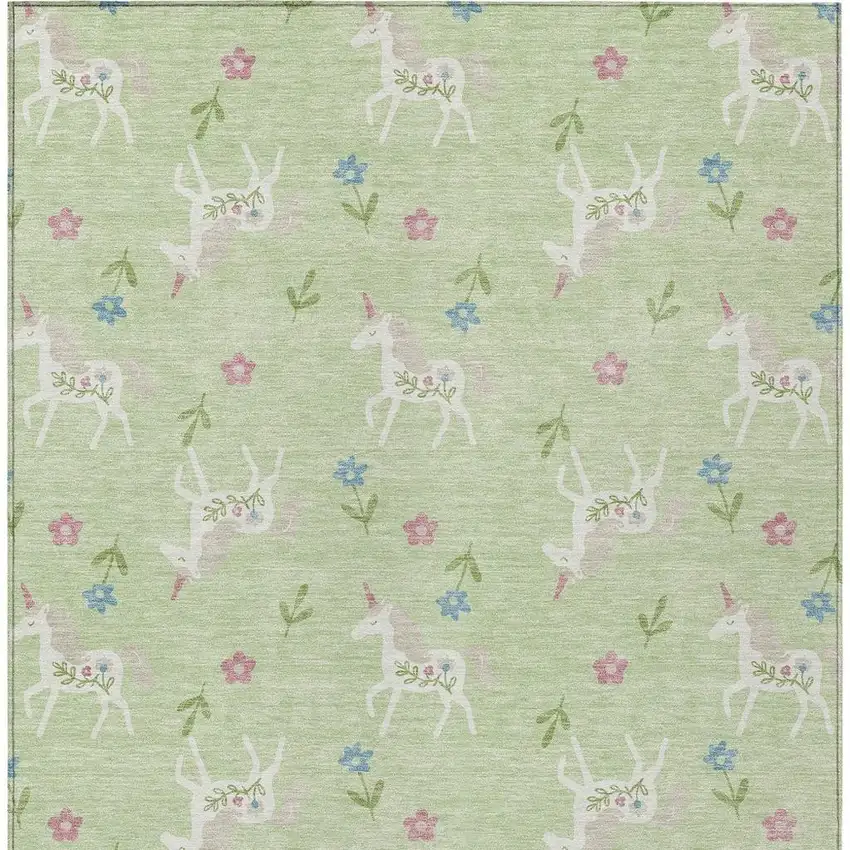 Mint Green And Ivory Floral Washable Indoor Outdoor Area Rug Photo 6