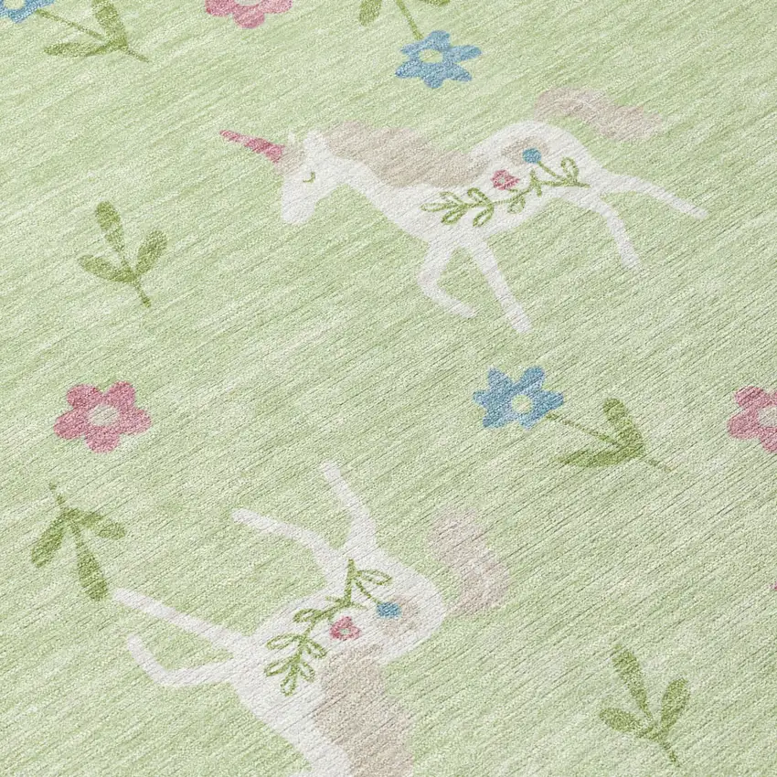 Mint Green And Ivory Floral Washable Indoor Outdoor Area Rug Photo 8