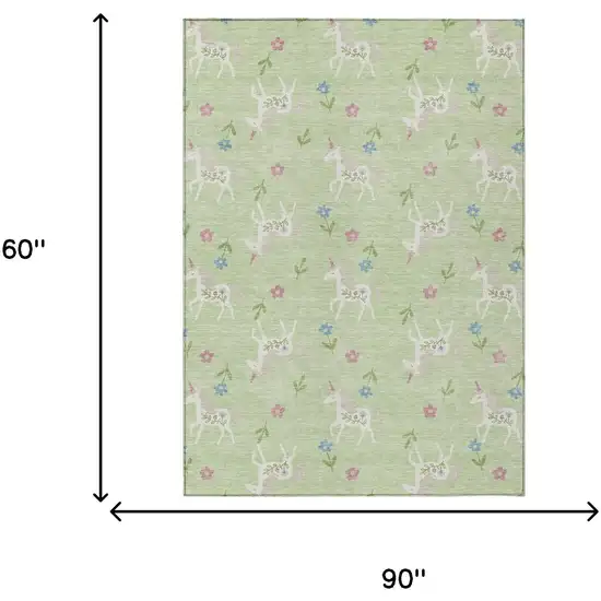 Mint Green And Ivory Floral Washable Indoor Outdoor Area Rug Photo 9