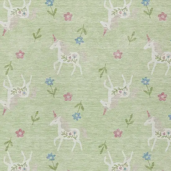 Mint Green And Ivory Floral Washable Indoor Outdoor Area Rug Photo 3