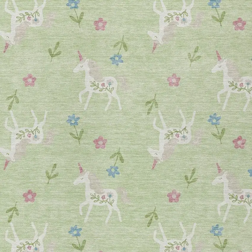 Mint Green And Ivory Floral Washable Indoor Outdoor Area Rug Photo 3