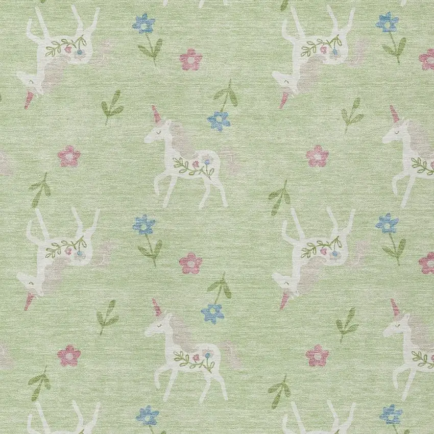Mint Green And Ivory Floral Washable Indoor Outdoor Area Rug Photo 3