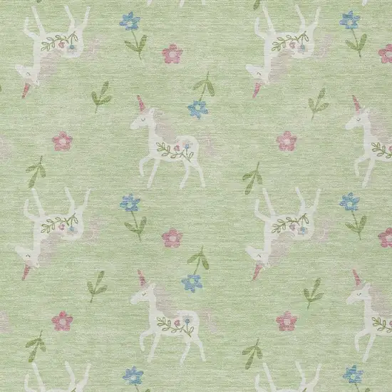 Mint Green And Ivory Floral Washable Indoor Outdoor Area Rug Photo 3