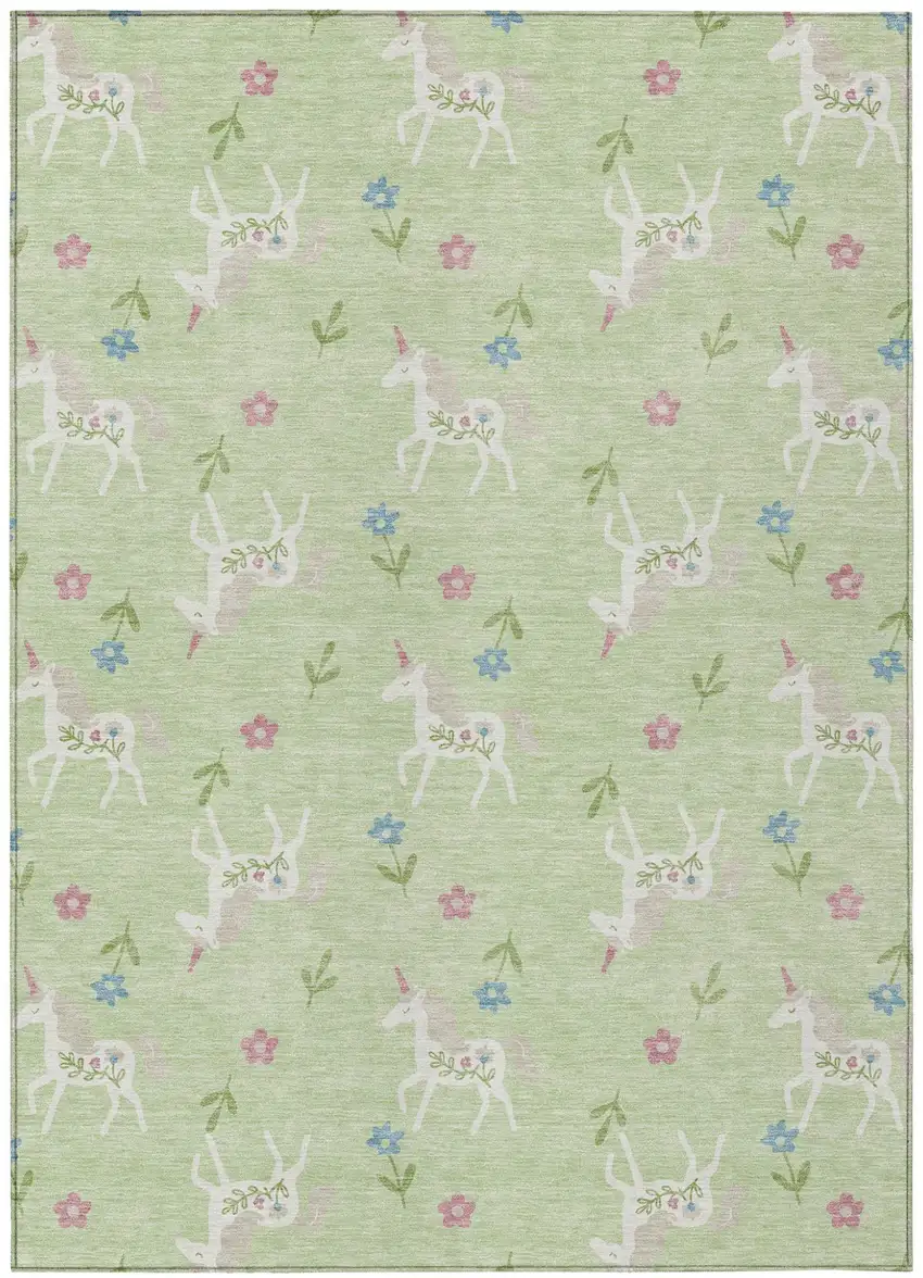 Mint Green And Ivory Floral Washable Indoor Outdoor Area Rug Photo 2