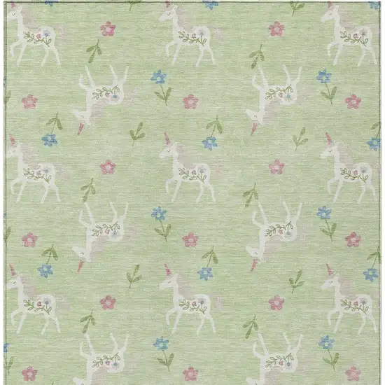 Mint Green And Ivory Floral Washable Indoor Outdoor Area Rug Photo 6