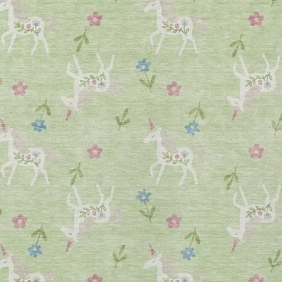 Mint Green And Ivory Floral Washable Indoor Outdoor Area Rug Photo 5