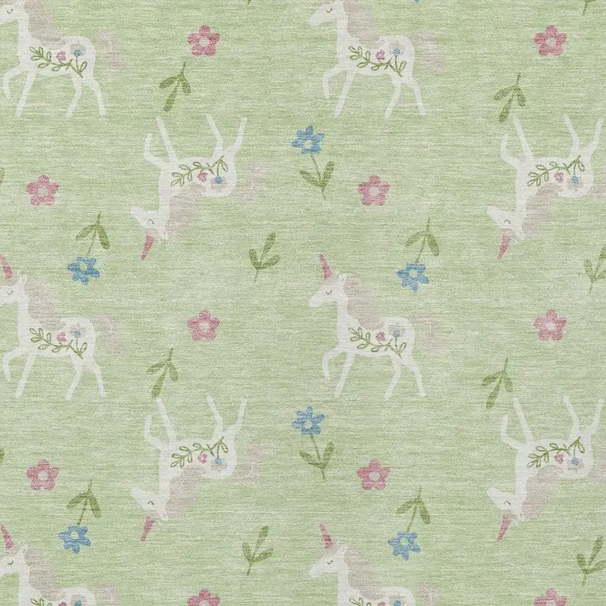 Mint Green And Ivory Floral Washable Indoor Outdoor Area Rug Photo 5