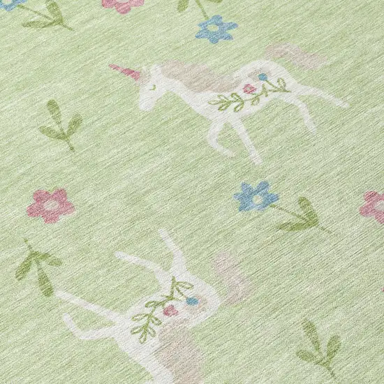 Mint Green And Ivory Floral Washable Indoor Outdoor Area Rug Photo 8