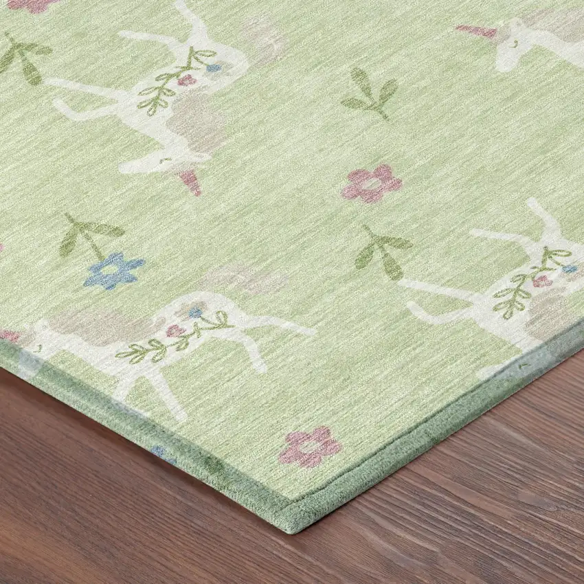 Mint Green And Ivory Floral Washable Indoor Outdoor Area Rug Photo 7