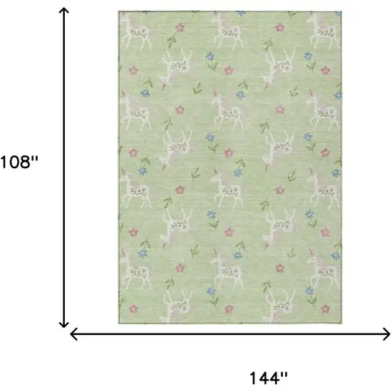Mint Green And Ivory Floral Washable Indoor Outdoor Area Rug Photo 9