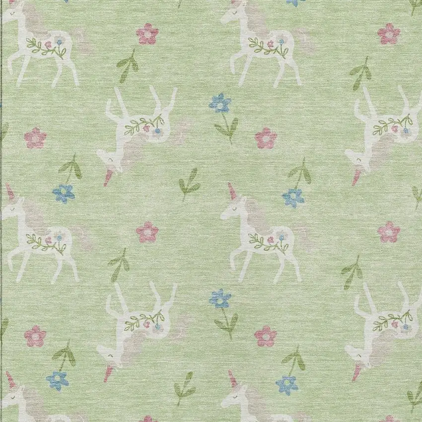 Mint Green And Ivory Floral Washable Indoor Outdoor Area Rug Photo 4