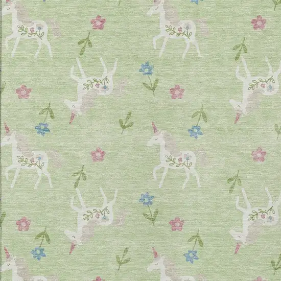 Mint Green And Ivory Floral Washable Indoor Outdoor Area Rug Photo 4