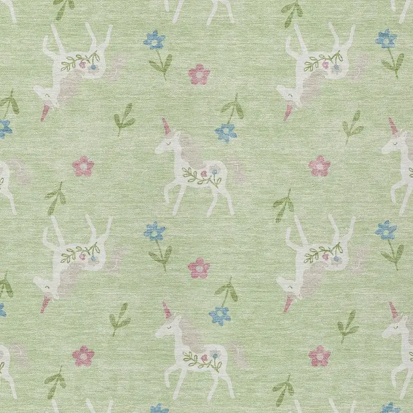 Mint Green And Ivory Floral Washable Indoor Outdoor Area Rug Photo 5